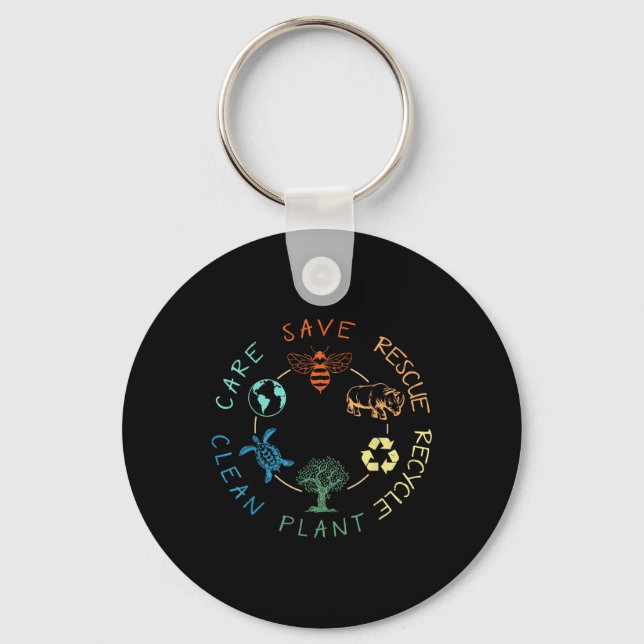 Save Bees Rescue Animals Recycle Plastic Earth Day Key Ring (Front)