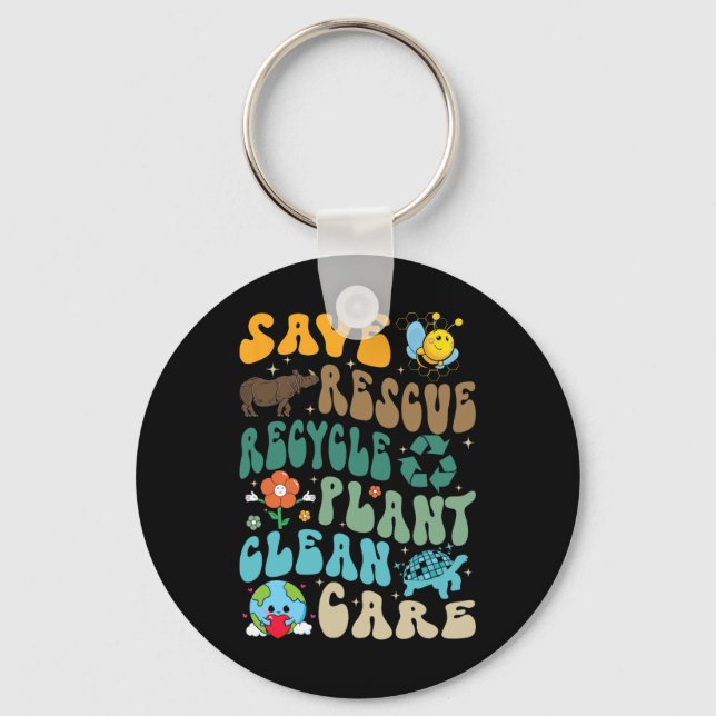 Save Bees Rescue Animals Recycle Plastic Earth Day Key Ring (Front)
