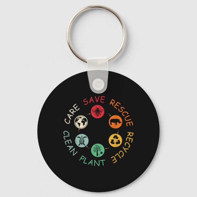 Save Bees Rescue Animals Recycle Plastic Earth Day Key Ring (Front)