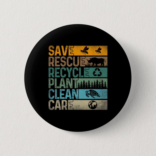Save Bees Rescue Animals Recycle Plastics Fun Eart 6 Cm Round Badge (Front)