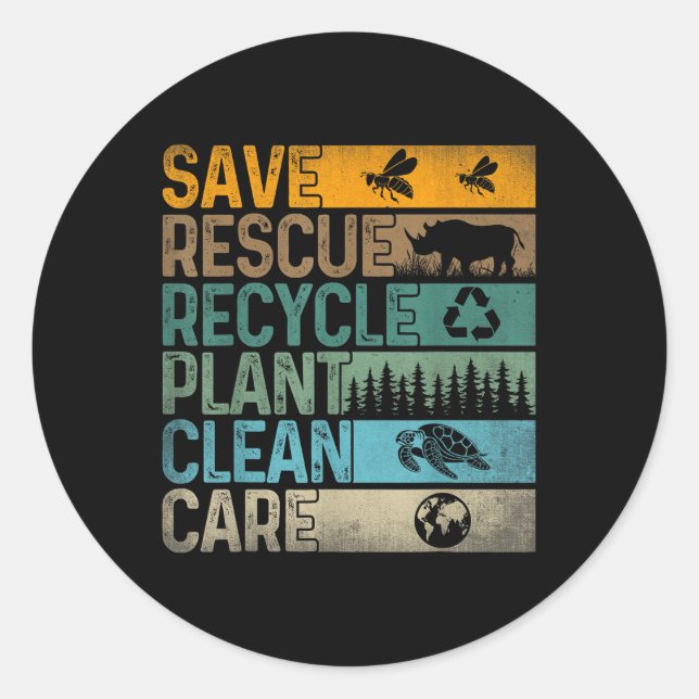Save Bees Rescue Animals Recycle Plastics Fun Eart Classic Round Sticker (Front)