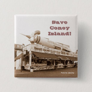 Save Coney Island! Square Button (Sepia)