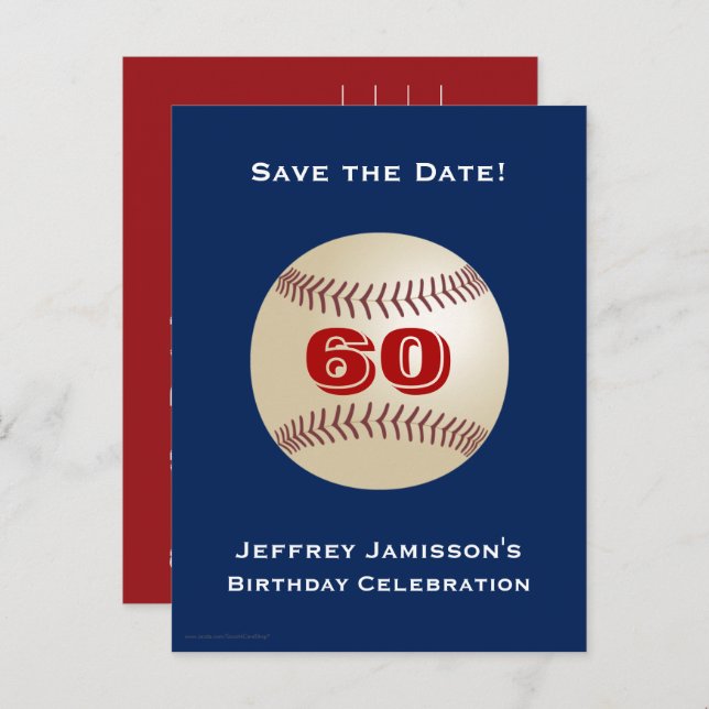Save Date 60th Birthday Baseball Announcement Card (Front/Back)