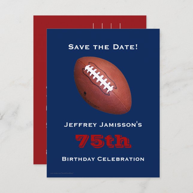 Save Date 75th Birthday Party Football Invitation (Front/Back)