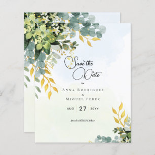 Save Date Eucalyptus Green Gold Wedding Greenery 