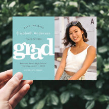 Save date graduation photo typography turquoise