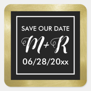 save date wedding black monogram square sticker