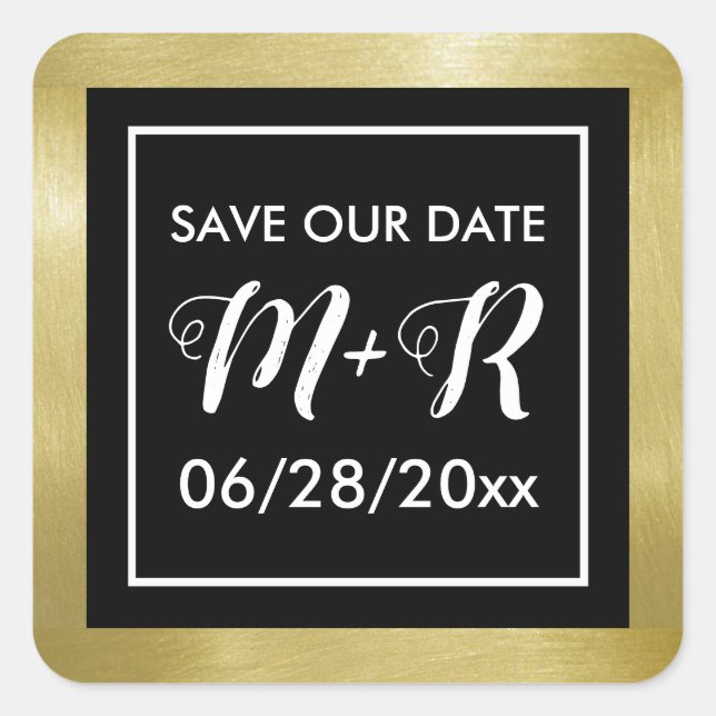 save date wedding black monogram  square sticker (Front)