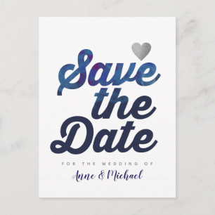 Save Date Wedding blue typography Announcement Postcard
