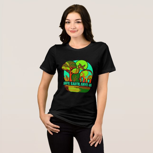 Save Earth Save Us Elephant Earth Day T-Shirt Tri-Blend Shirt (Front Full)