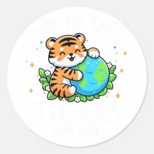 Save Earth Tiger Design - Funny Animal Earth Day Classic Round Sticker