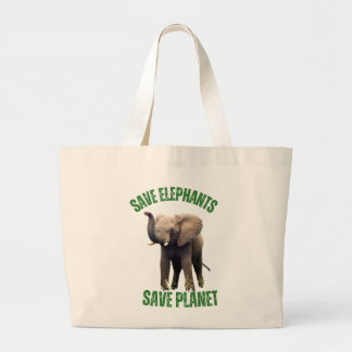 Save Elephants, Save Planet Large Tote Bag