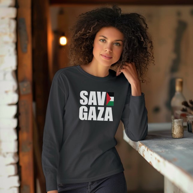 SAVE GAZA black long sleeve for muslim woman T-Shirt (Creator Uploaded)