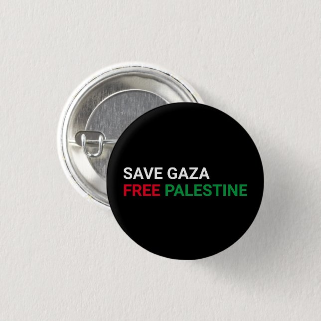 Save Gaza Free Palestine black white red green 3 Cm Round Badge (Front & Back)