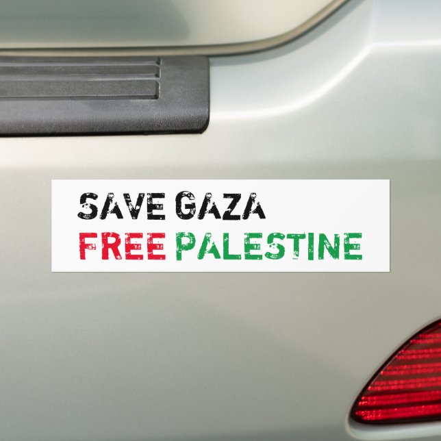 Save Gaza Free Palestine red green black white Bumper Sticker (On Car)