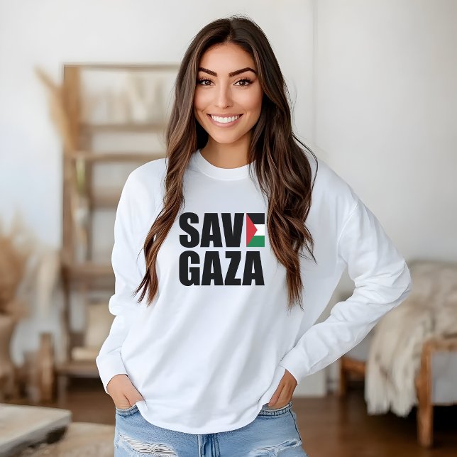 SAVE GAZA white t-shirt long sleeve for woman (Creator Uploaded)