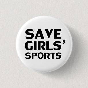 Save girls sports black white modern typography 3 cm round badge