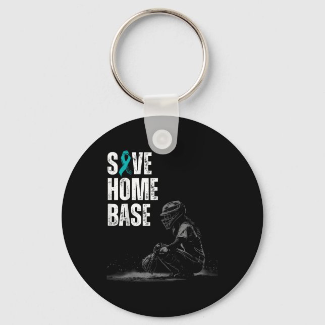 Save Home Base Baseball Player Ovarian Cancer Awar Key Ring (Front)