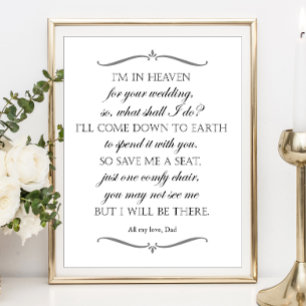 Save Me A Seat Poem Wedding Memorial Chair Poster