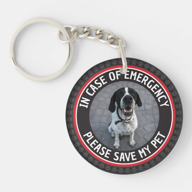 SAVE MY PET Safety Alert Custom Photo Modern  Key Ring (Front)