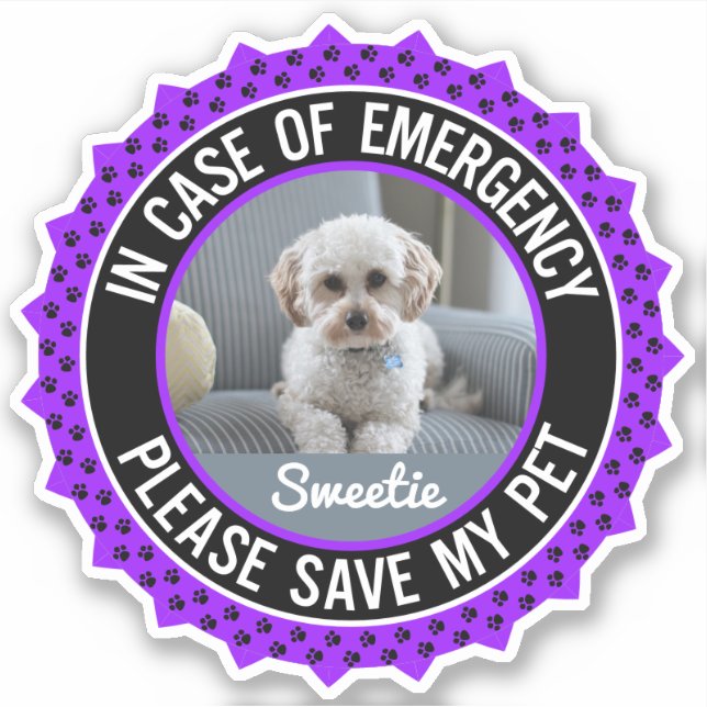Save My Pet Safety Alert Name Photo Custom Colour (Front)