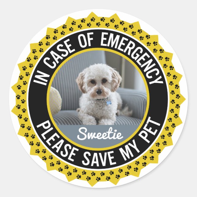 Save My Pet Safety Alert Name Photo Custom Colour Classic Round Sticker (Front)