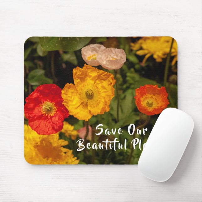 Save Our Beautiful Planet Pretty Bright Flowers Mouse Pad (With Mouse)