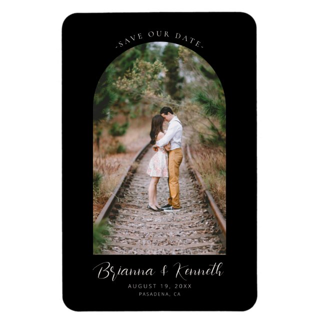 Save Our Date Black and White with Arch Photo Magnet (Vertical)