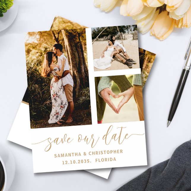  Save Our Date Budget Photo Gold Script Invitation (Creator Uploaded)