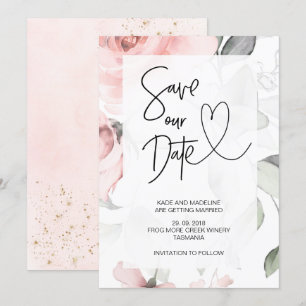 Save Our Date Cute Pink Floral Elegant Wedding Invitation