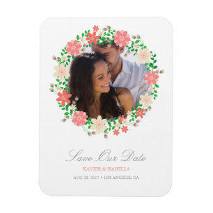 Save Our Date Floral Wreath Magnet