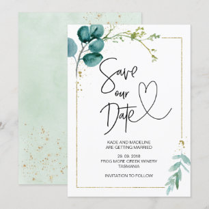 Save Our Date Green Eucalyptus Elegant Wedding Invitation
