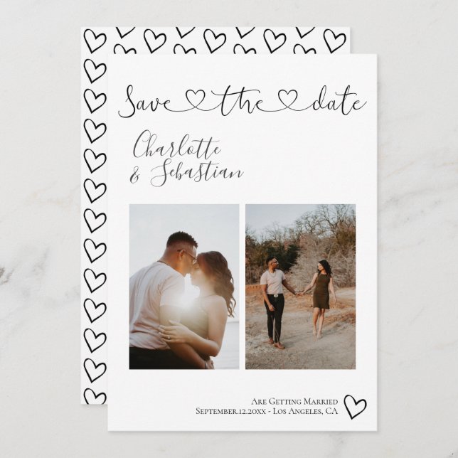Save Our Date Handwritten Heart Personalised Photo Save The Date (Front/Back)