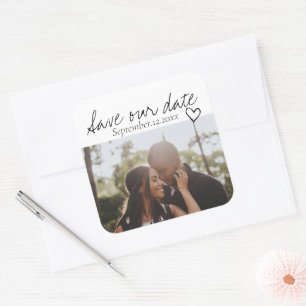 Save Our Date Handwritten Personalised Photo Square Sticker