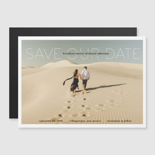Save Our Date Modern Name Detail Photo Magnet Card (Front/Back)