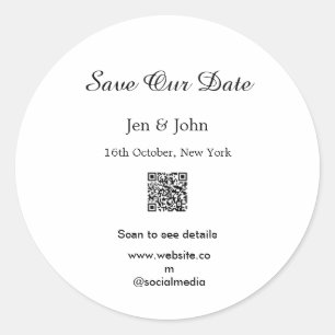 Save our date Scan QR for details name date webite Classic Round Sticker