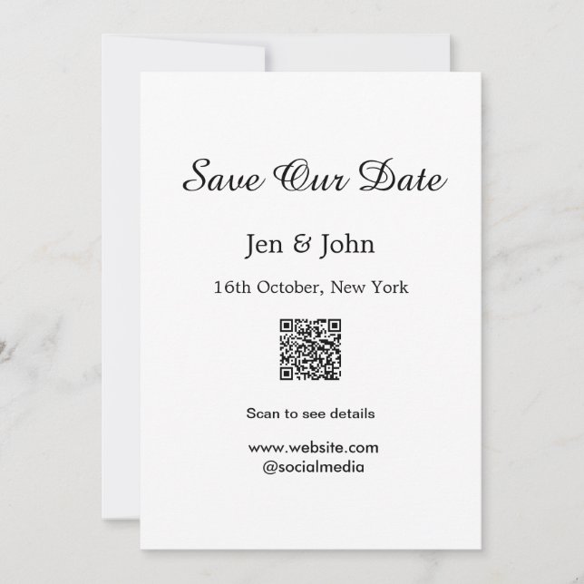 Save our date Scan QR for details name date webite Invitation (Front)