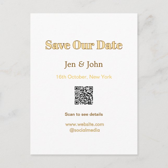 Save our date Scan QR for details name date webite Postcard (Front)