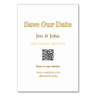Save our date Scan QR for details name date webite Table Number