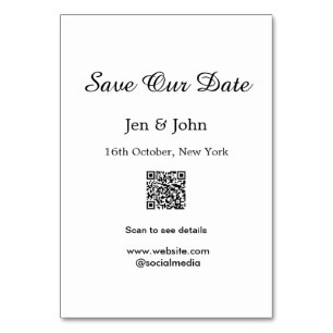 Save our date Scan QR for details name date webite Table Number