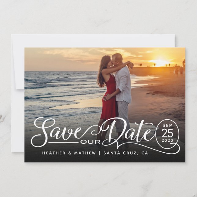 Save OUR Date Wedding | Elegant Script Photocard Invitation (Front)