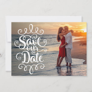 Save Our Date Wedding Handwritten Ornate Script Invitation