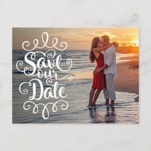 Save Our Date Wedding Handwritten Ornate Script Postcard