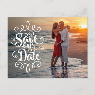 Save Our Date Wedding Handwritten Ornate Script Postcard