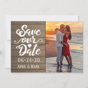 Save Our Date Wedding Photo on Wood Postcard
