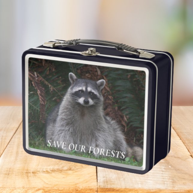 Save Our Forests Racoon Wildlife Photo Metal Lunch Box (In Situ Table)