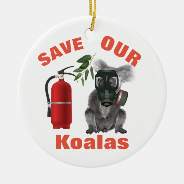 Save Our Koalas, Put out the Bushfires Ceramic Tree Decoration (Front)