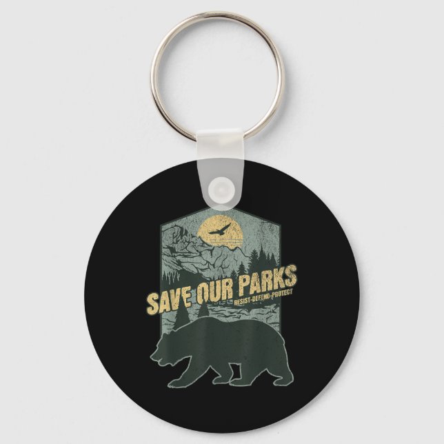 Save Our National Parks Resist Bear Anti Trump Key Ring (Front)