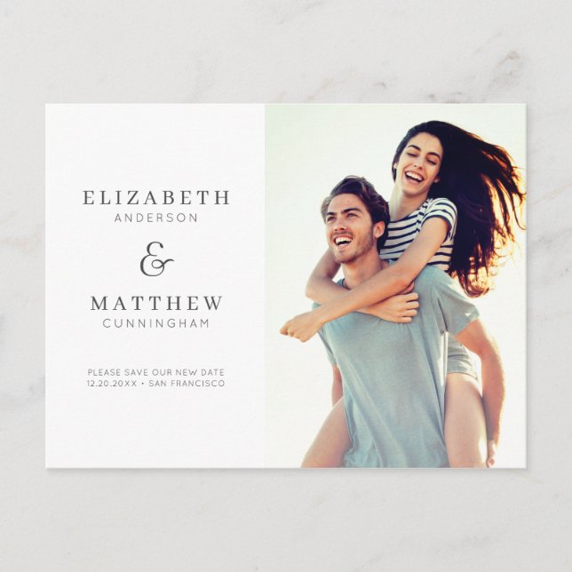 Save Our New Date Minimalist Custom Photo Wedding Announcement Postcard (Front)