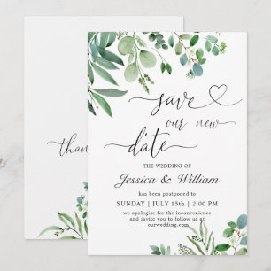 Save our new Date Postponed Watercolor Eucalyptus Invitation